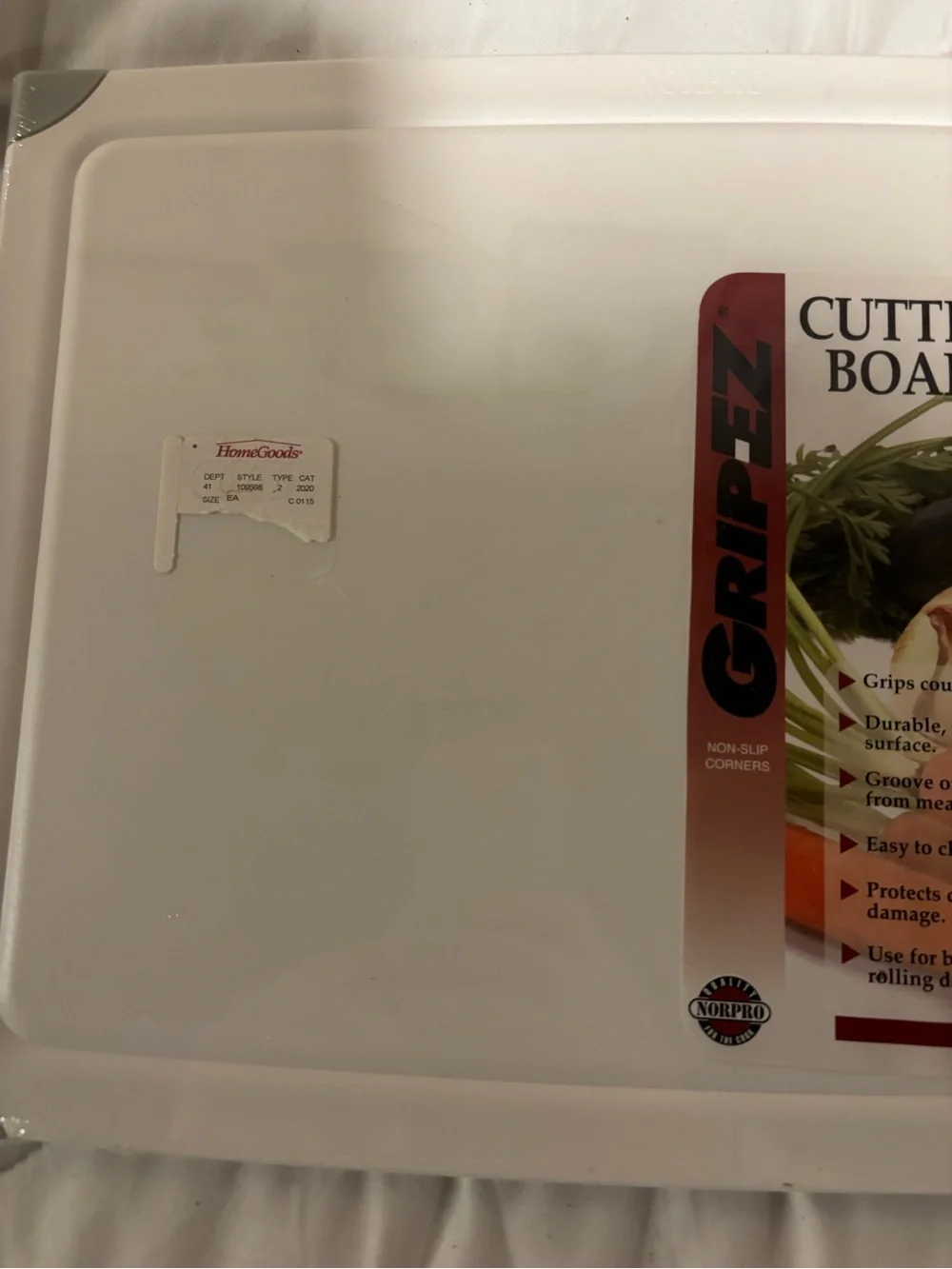 Gripeez White Cutting Board - Non-Slip Kitchen Prep Surface New Sealed